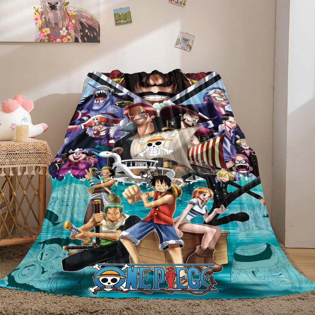 Anime One Piece Flannel Lightweight Blanket Home Decor Sofa Bed Travel Cover Family Gift For All-Season LXR138