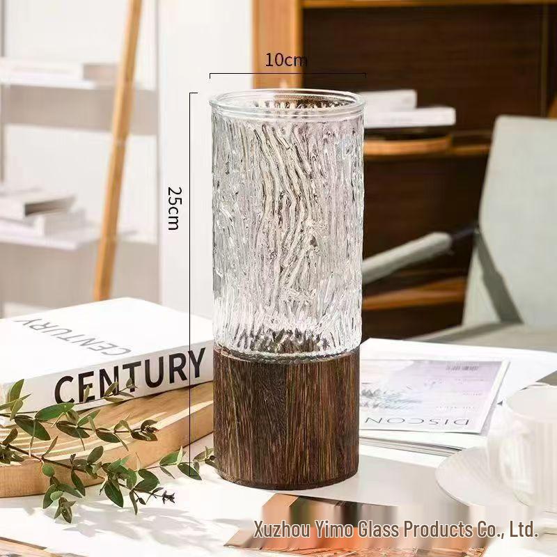 Nordic Wooden Stem Holder Glass Vase for Hydroponic Roses & Bamboo
