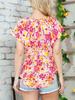 2025 Women's Summer V-Neck Ruffle Short Casual Printed Shirt