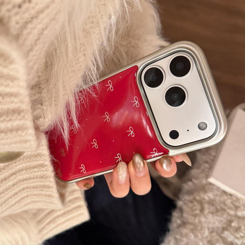 Custodia Rossa Placcata Oro con Fiocco per iPhone 16, iPhone 17, iPhone 17 Pro Max