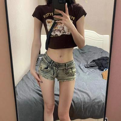 Low-waist Denim Shorts Women's Summer Slim Fit and Slim Design Small Hip Wide-leg Pants