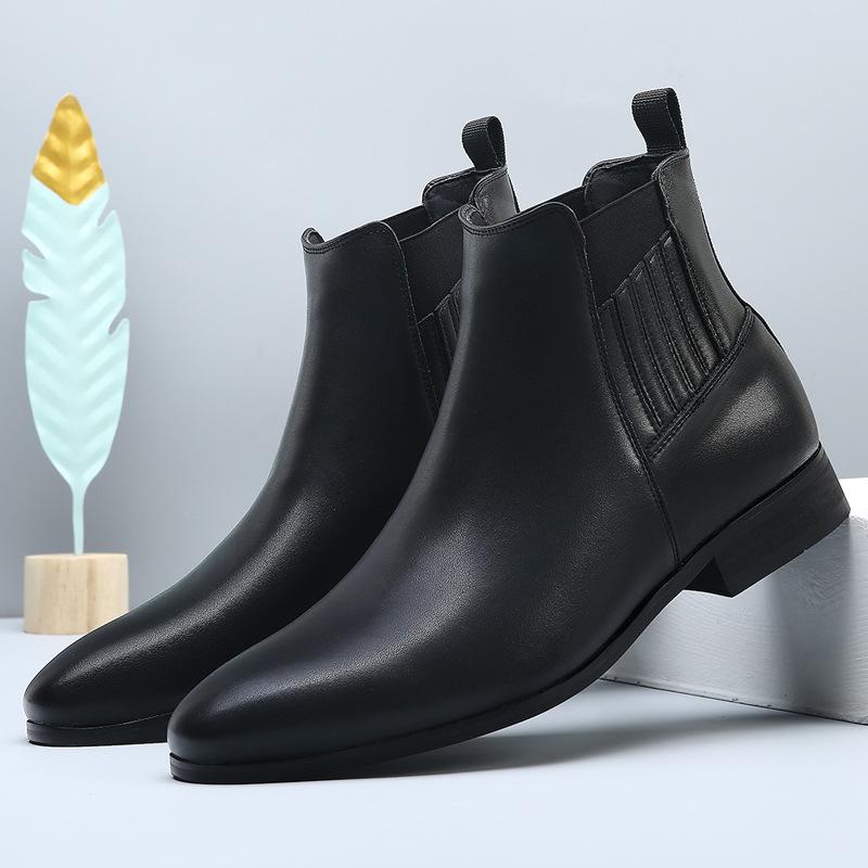 Fashion Autumn Winter New Designer Chelsea Boot for Men Solid Color Cow Leather Ankle Boots Male British Retro Fashion Casual Shoes Man