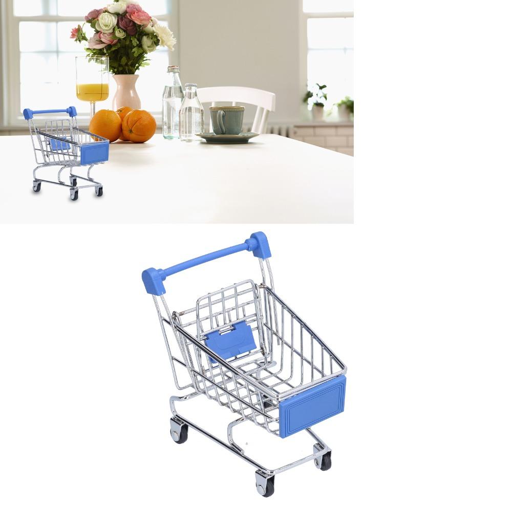2pcs Blue Color Supermarket Handcart Small Size Desktop Shopping Cart  Office Decor