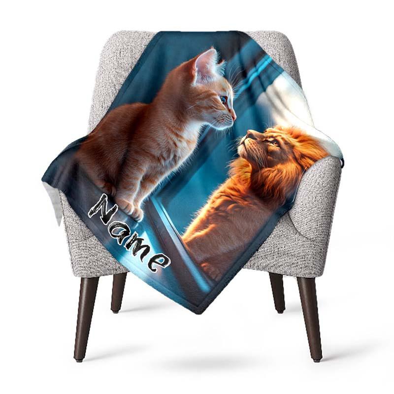 Cat Looking In The Mirror Customize Your Name Blanket Used For Chair Office Sofa Bed Camping Soft And Warm Giving Friends And Relatives Birthday