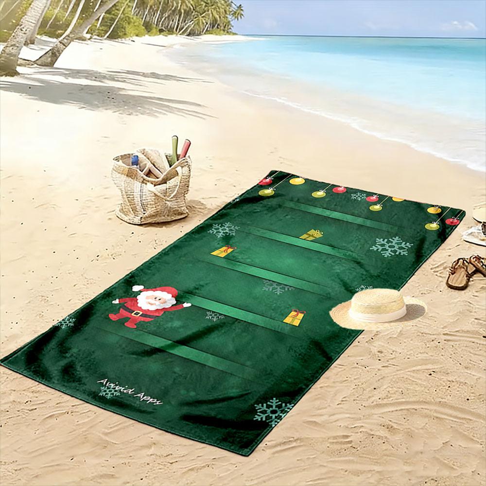Festive Santa Cheerfully Waving Print Beach Towel, Quick Drying, Suitable for Travel, Outdoor Sports, Jogging, the Beach and Swimming, Gift