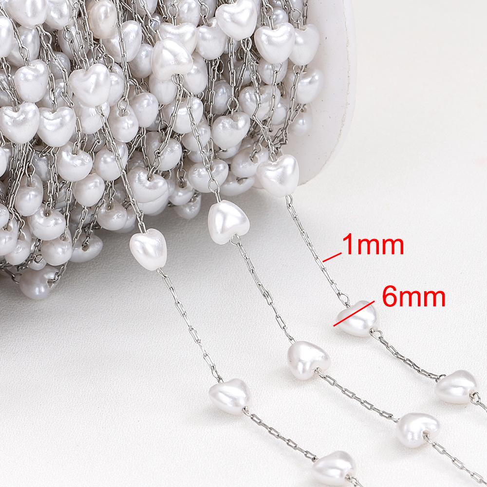 2meters 1meter Stainless Steel Love Heart ABS Pearl Beads Chains for Necklace Bracelet Chain for Jewelry Making DIY Wholesale