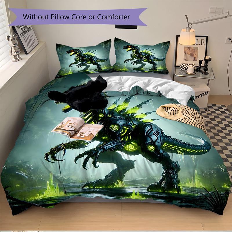 3pcs Bedding Set DinoBot Cyberdinosaur Includes 1 Comforter + 2 Pillowcases, Without Pillow Inserts, Soft Comfortable, Lightweight Breathabl