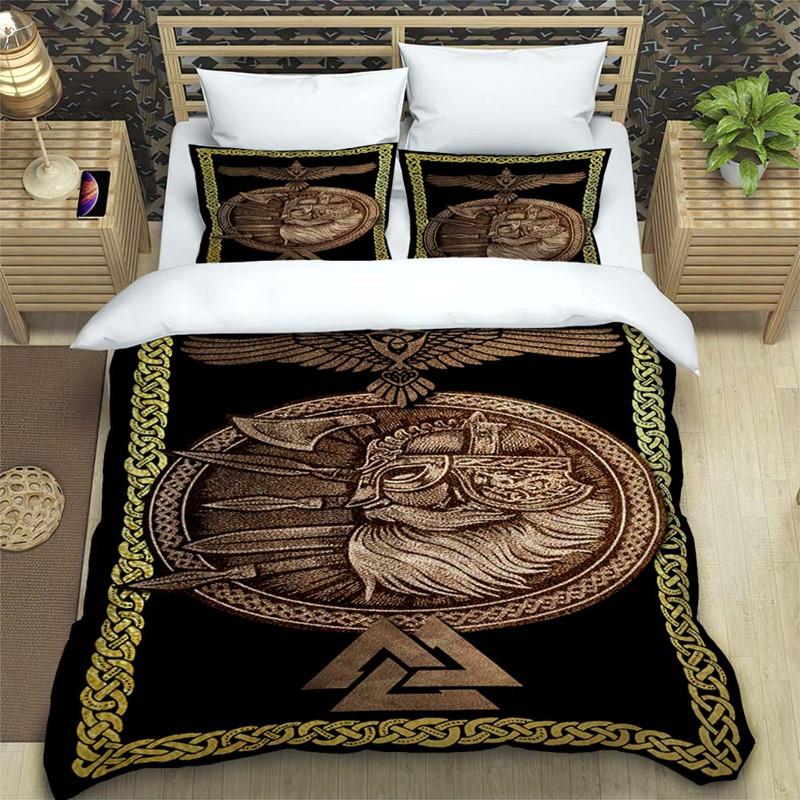 

Comforter Viking King Scandinavian Folklore Motifs Bedding Set Microfiber Northern Germanic Culture Mjollnir Comforter Comforter (quilt)-EU Single(135*200cm)3pcs