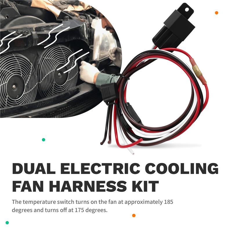 L10A Dual Electric Fan Relay Kit Radiator Electric Cooling Fan Thermostat Kit 40 AMP Waterproof Relay Kit
