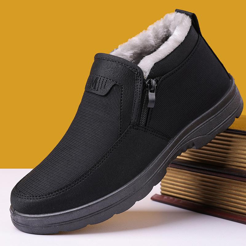 Sapatos Masculinos de Inverno com Forro de Lã de Algodão, Design Slip-On com Zíper Antiderrapante Quente para Pais Idosos
