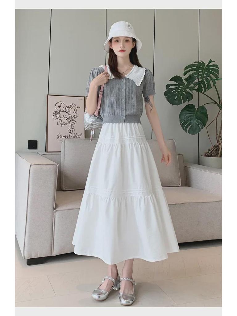 Witte Hoge Taille Slim Midi Rok - Koreaanse Stijl, Zoet & Elegant