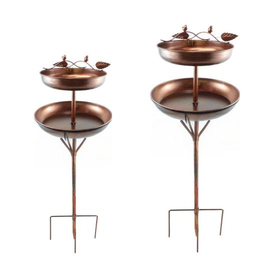 2 w 1 Metalowe Retro Karmidło dla Ptaków Kąpielisko Ogrodowe Karmnik z Pięcioramienną Podstawą Duża i Mała Miska do Dekoracji Ogrodu, Podwórka