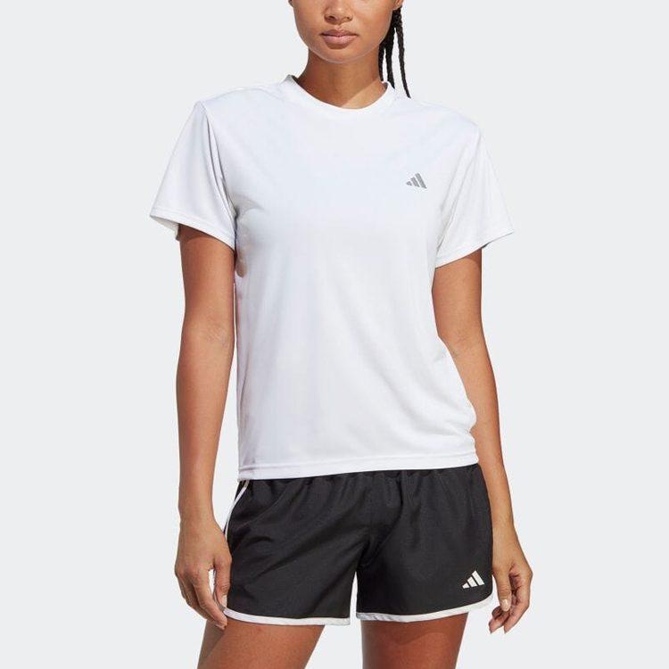 Adidas T Shirts Women's White Crew Neck Moderate Straight Fit HZ0112