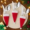 Mini Flannel Christmas Hat Cutlery & Wine Bottle Set Decoration