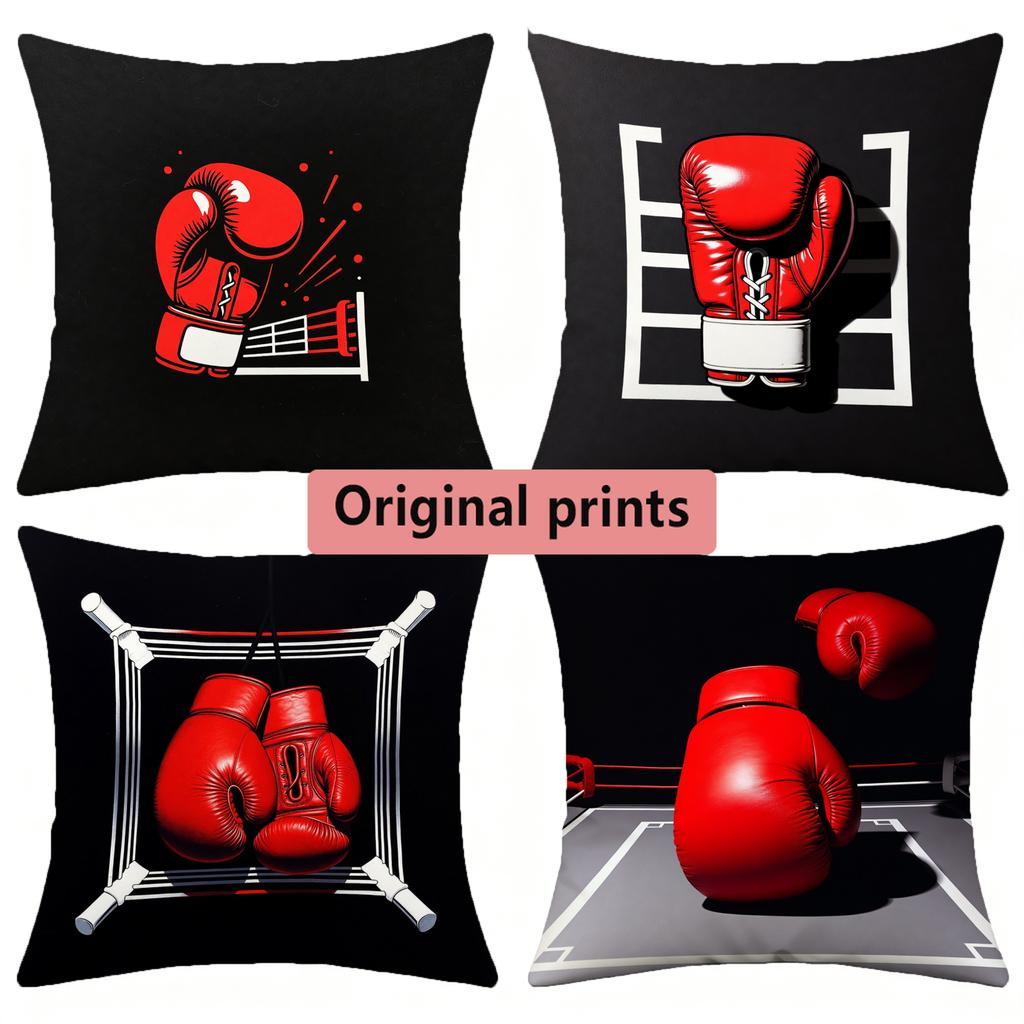Boxing Glove Sport Themed Throw Pillow Covers Pattern Cushion Cover Suitable For Sofa Bedroom Car Pillow Cover