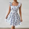 2026 European and American Spring and Summer Sweet Slim Design Big Halter Strap Small Flying Sleeve Floral Dress