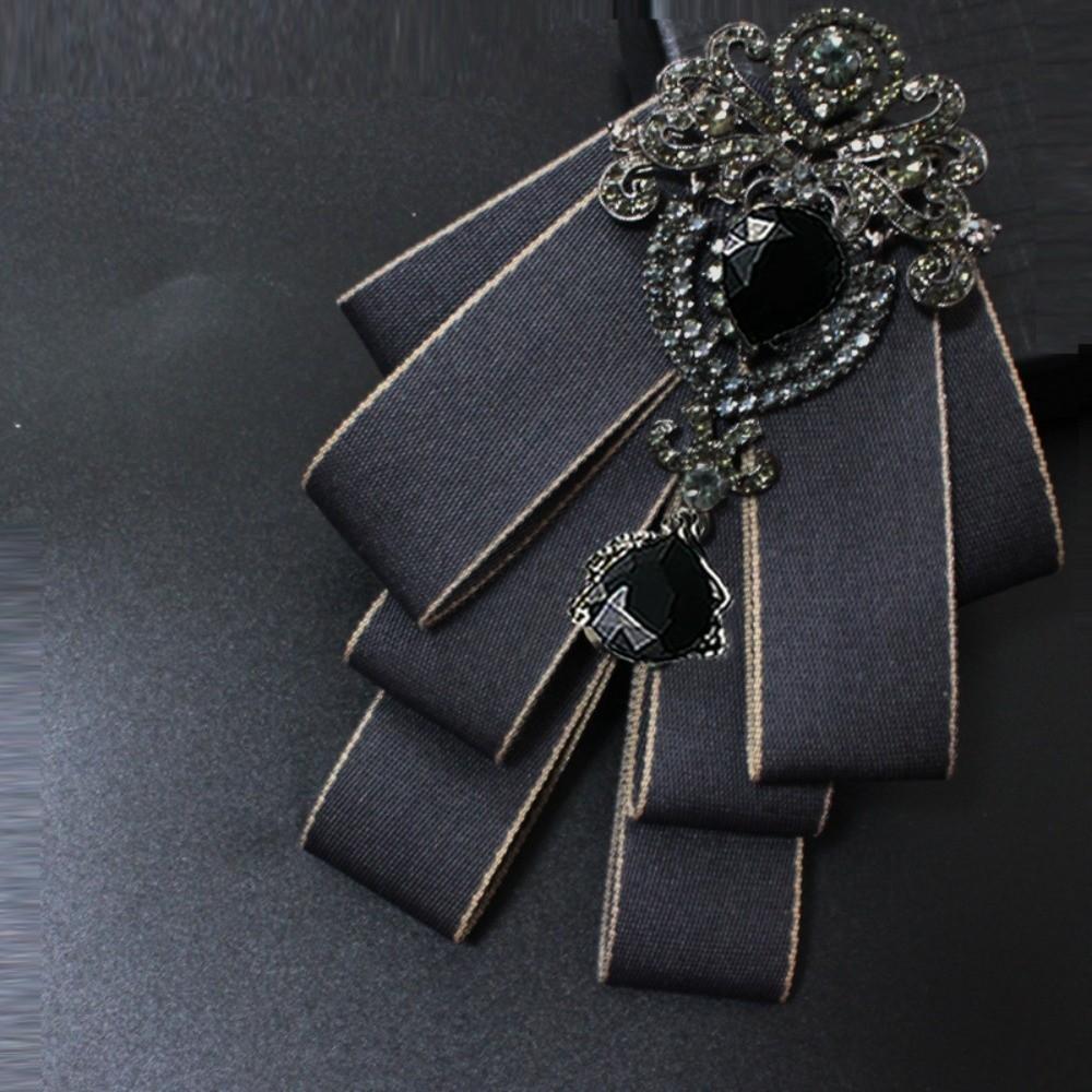 Crystal Bow Tie Fabric Neck Decoration Brooch Accessories Collar Flower  British Style