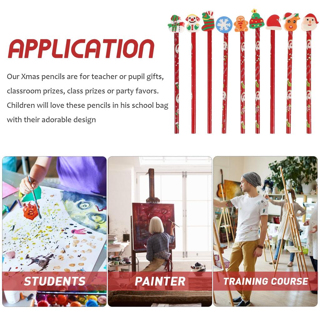 Lurrose 72pcs Wooden Pencils with Erasers for Kids Christmas Giveaways Student Stationery Colorful Short Pencils Learning Awards School Great Gifts