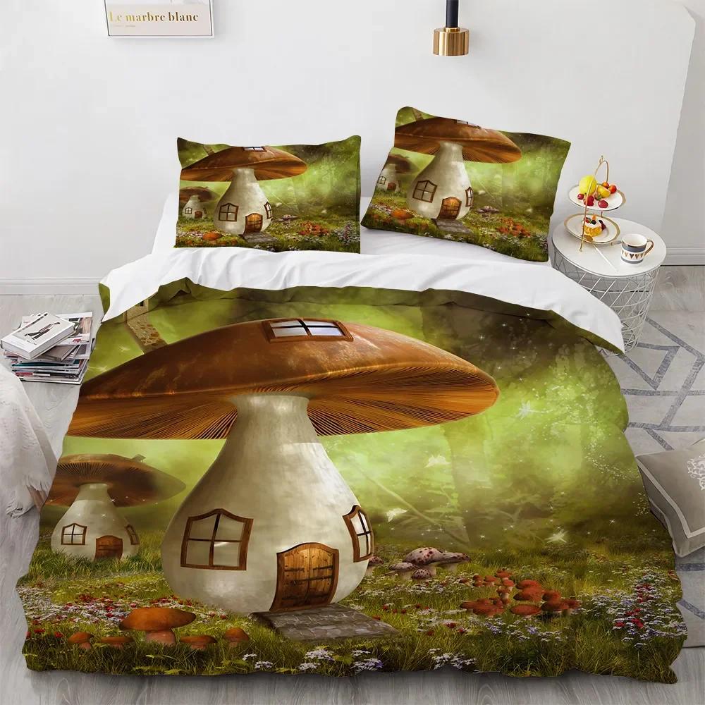 

3D Print Mushroom Bedding Sets Pastoral 200X200 Duvet Cover Set Flower Dropshipping Bedroom Set Queen Home Bed Set For Girls EU Single(135*200cm)3pcs
