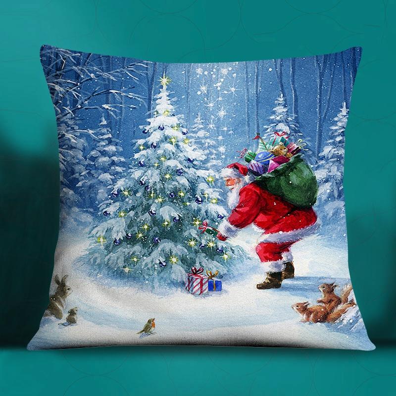

Квадратный Санта-Клаус, супер мягкая наволочка, праздничный подарок, чехол для диванной подушки, декоративная подушка Funda de almohada 40x40cm