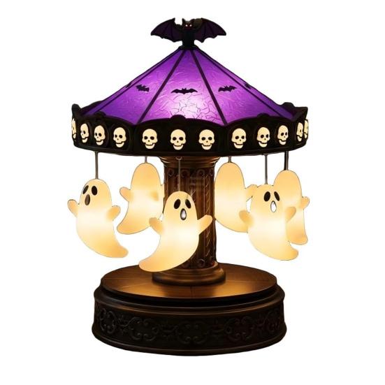 

Призрачная Карусель Витражный Ночник-Карусель с Плавающим Призраком Хэллоуин Настольная Лампа для Чтения для Спальни Каминной Полки Настольного Декора F