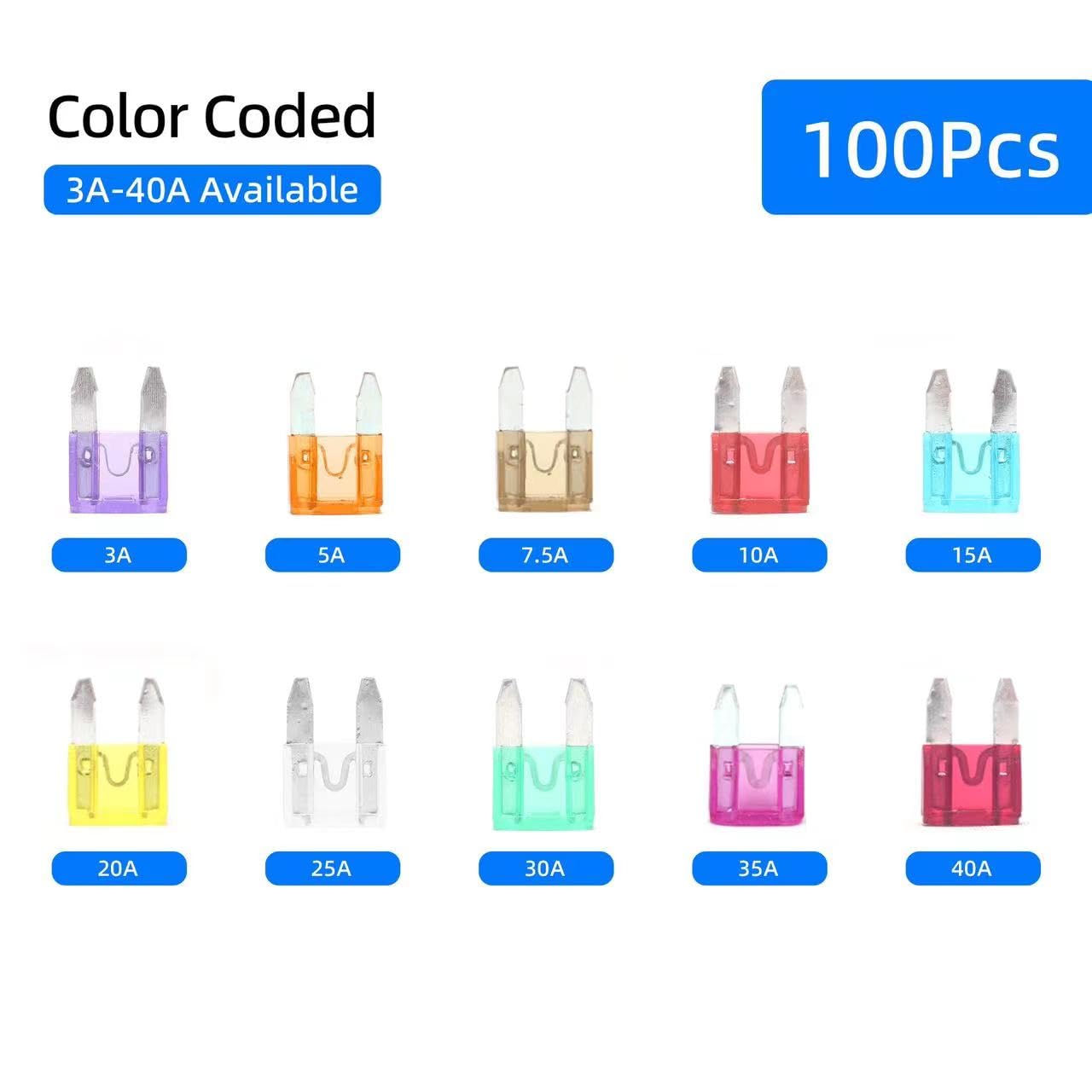 

100 шт. набор автомобильных предохранителей, автомобильные сменные предохранители - низкопрофильные мини-предохранители для автомобилей, лодок, грузовиков, внедорожников, авто