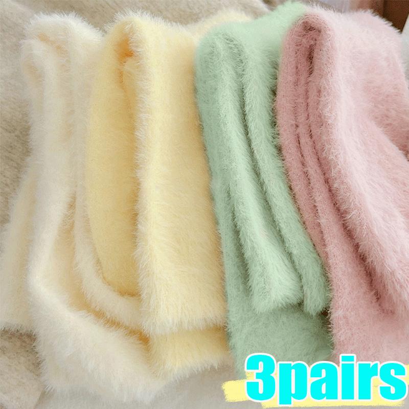 1 paar Frauen Solide Nerz Samt Socken Winter Strumpfwaren Verdicken Warme Reine Farbe Flauschige Socken