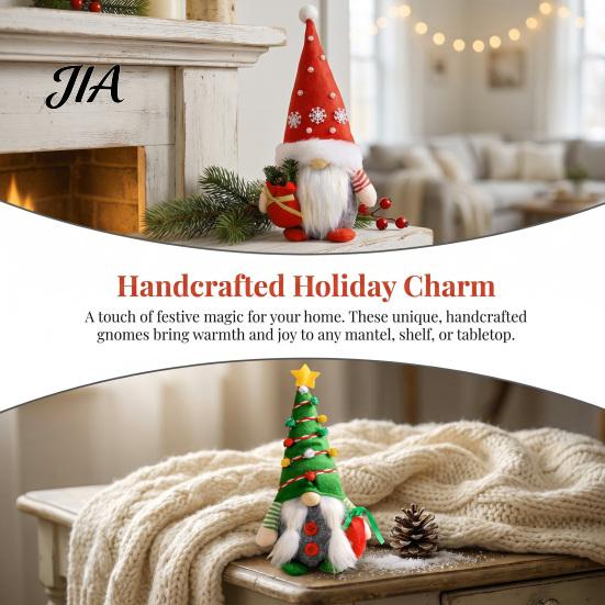 Plush Holiday Home Decor Christmas Gnome Figurines, Soft Fabric Handmade Doll, Snowflake Reusable Table Centerpieces And Tree Ornament for Farmhouse