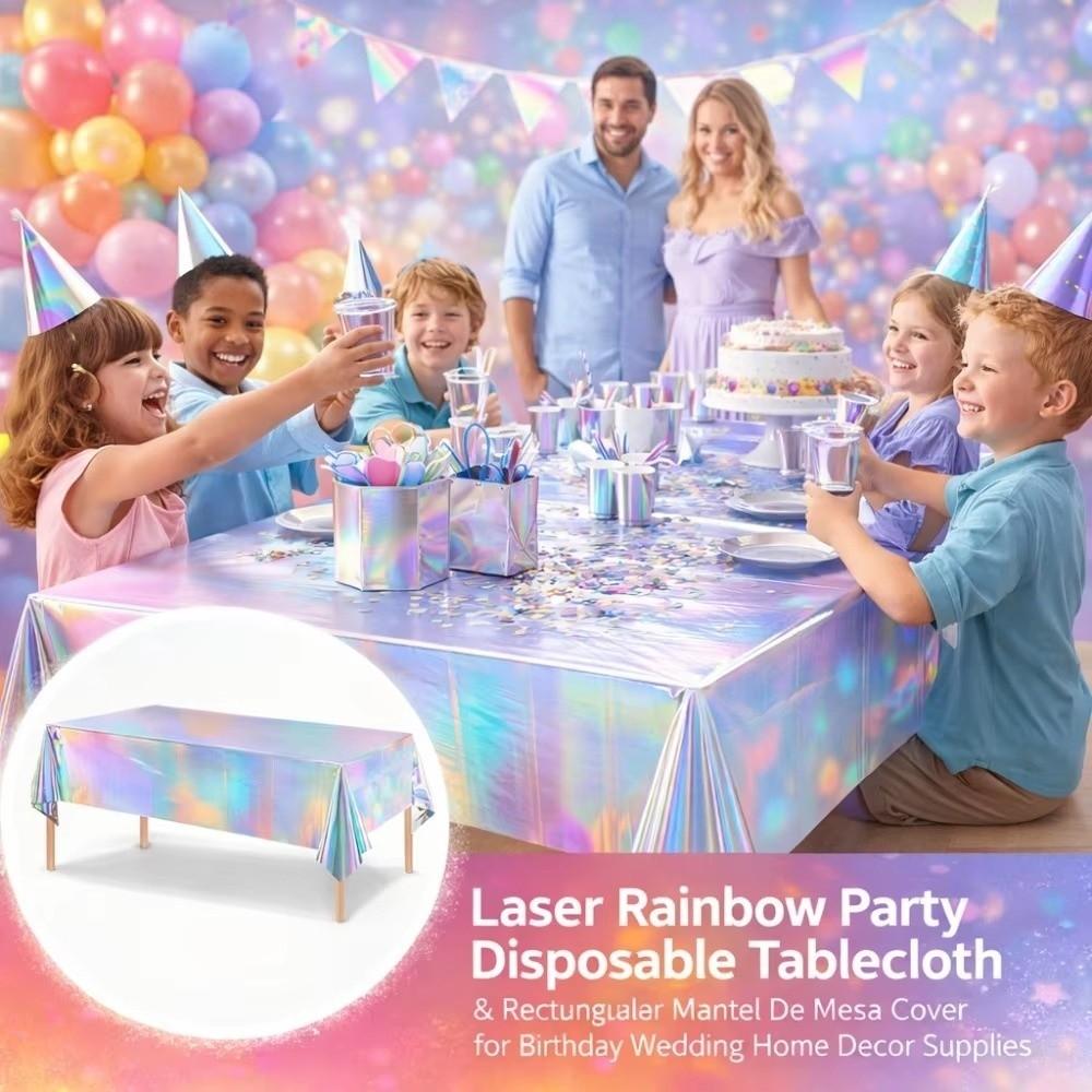 5PCS Shiny Party Table Cover Rectangular Iridescent Tablecloth  Birthday Party Supplies