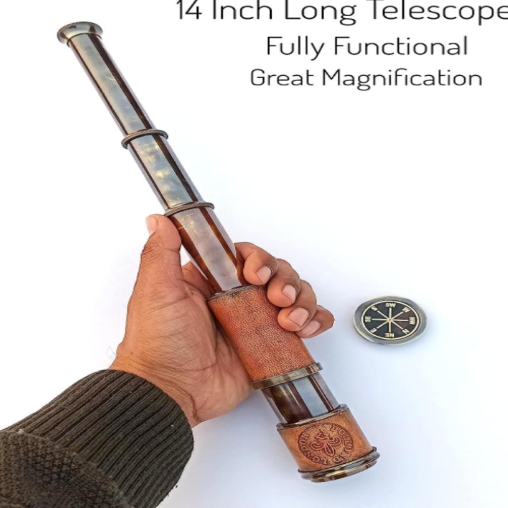 Antique Brass Telescope – 15x Magnification, 35.56 Cm, Maritime Design