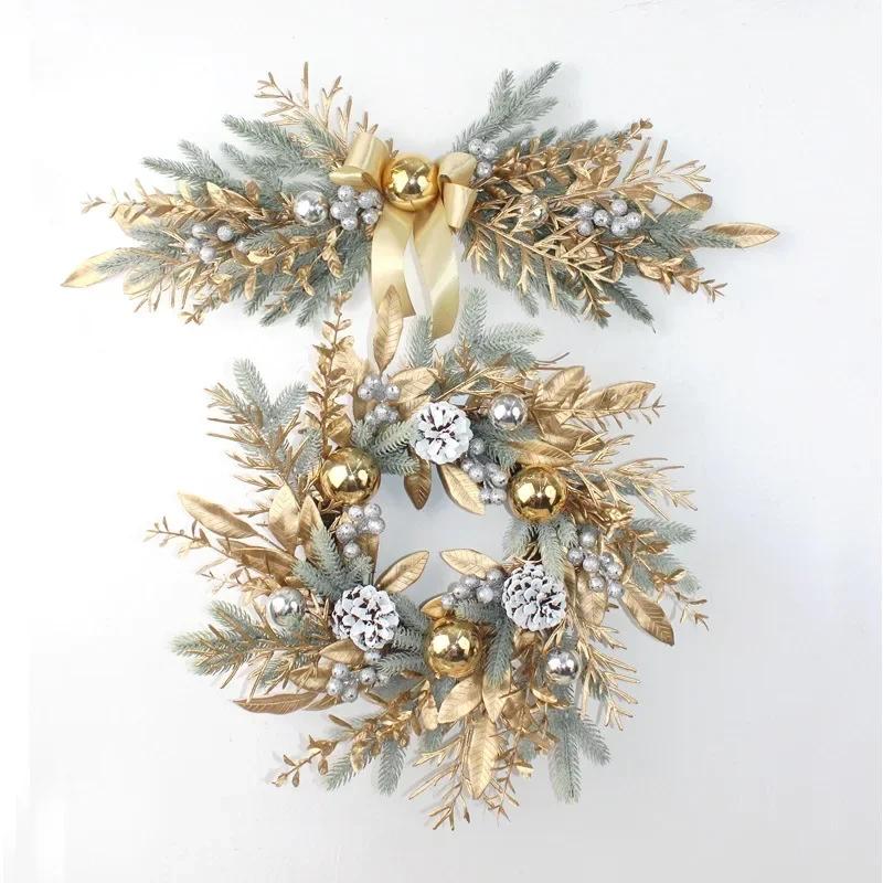 Nuovo Ramo di Corona di Natale Artificiale Rattan Ghirlanda Dorata da Appendere alla Porta d'Ingresso Muro Interno Esterno Ornamento di Natale Decorazione