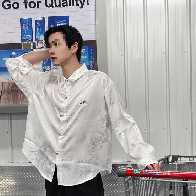 

Unisex Retro Chinese Embroidery Long Sleeve Shirt Jacket with Metal Buckle – Trendy Autumn Style M белый