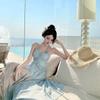 Dopamine Seaside Vacation Stunning Photo Skirt Sexy Ruffle Edge Neck Halter Irregular Dress