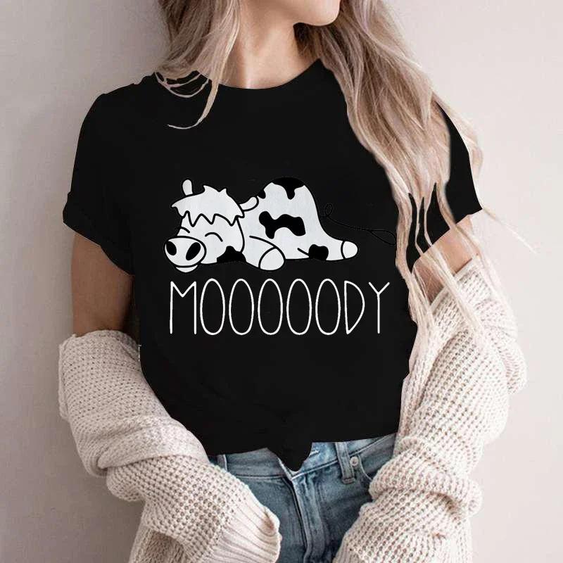 

Moooody Cow Kawaii Футболки Женские Летние Забавные Футболки Ленивая Корова Животное Футболки Короткий Рукав Одежда Летняя Прохлада Стиль Футболка S