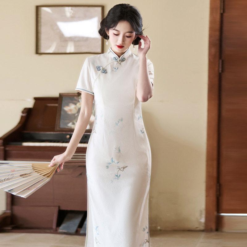 White national style new Chinese style daily Suzhou long cheongsam improved young 1011 new women's high sense summer