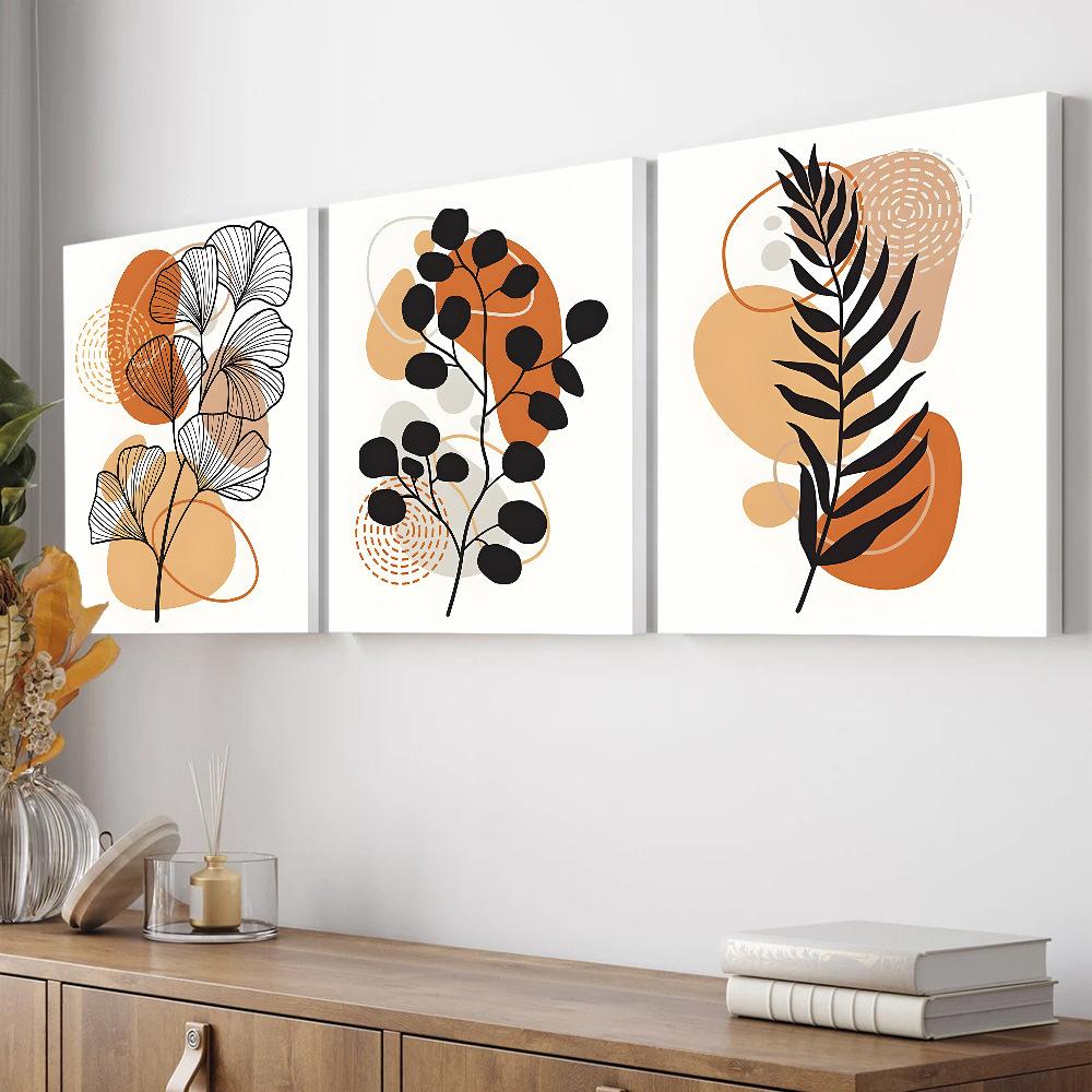 3pcs/set Abstract Plant Art Oil Painting Canvas with Wood Frame Draw Wall Decor Home Decorations