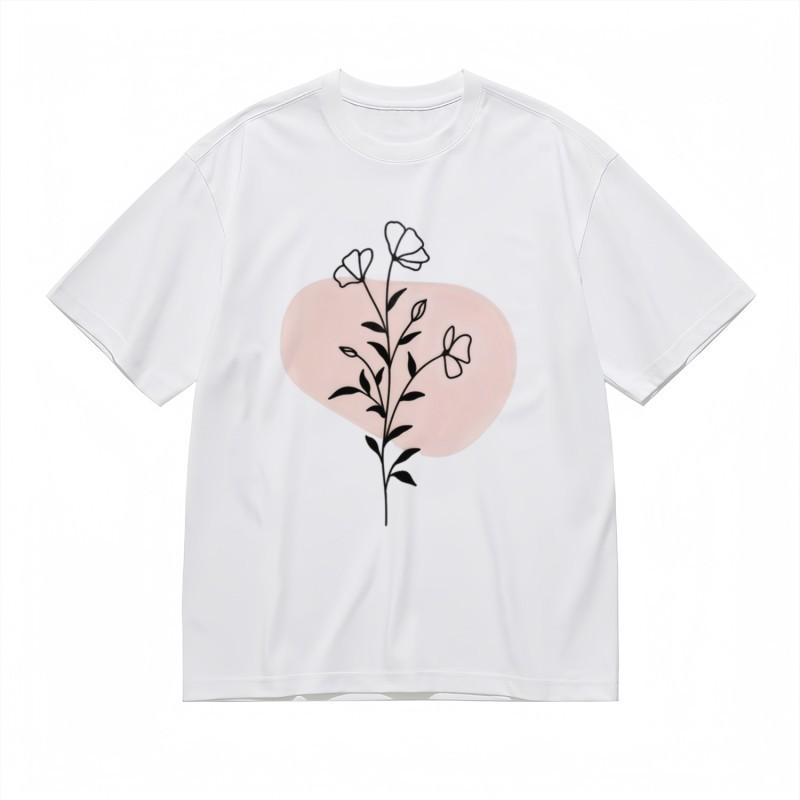 

Women s Plus Size Classic T-Shirt Pink Circle Black Floral Botanical Cotton Tee XL