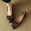 Comemore Spring Autumn Women's Bow Retro Middle Heel Single Shoes Square Head Leather Pumps Elegant Thick Heeled Shoes