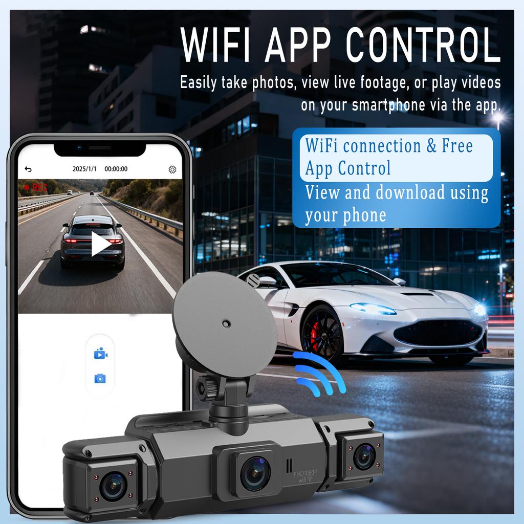 4-channel 360° Panoramic Dash Cam with 3.0-inch HD Display, Wide Angle, Super Night Vision, WiFi Connection, Loop Recording and