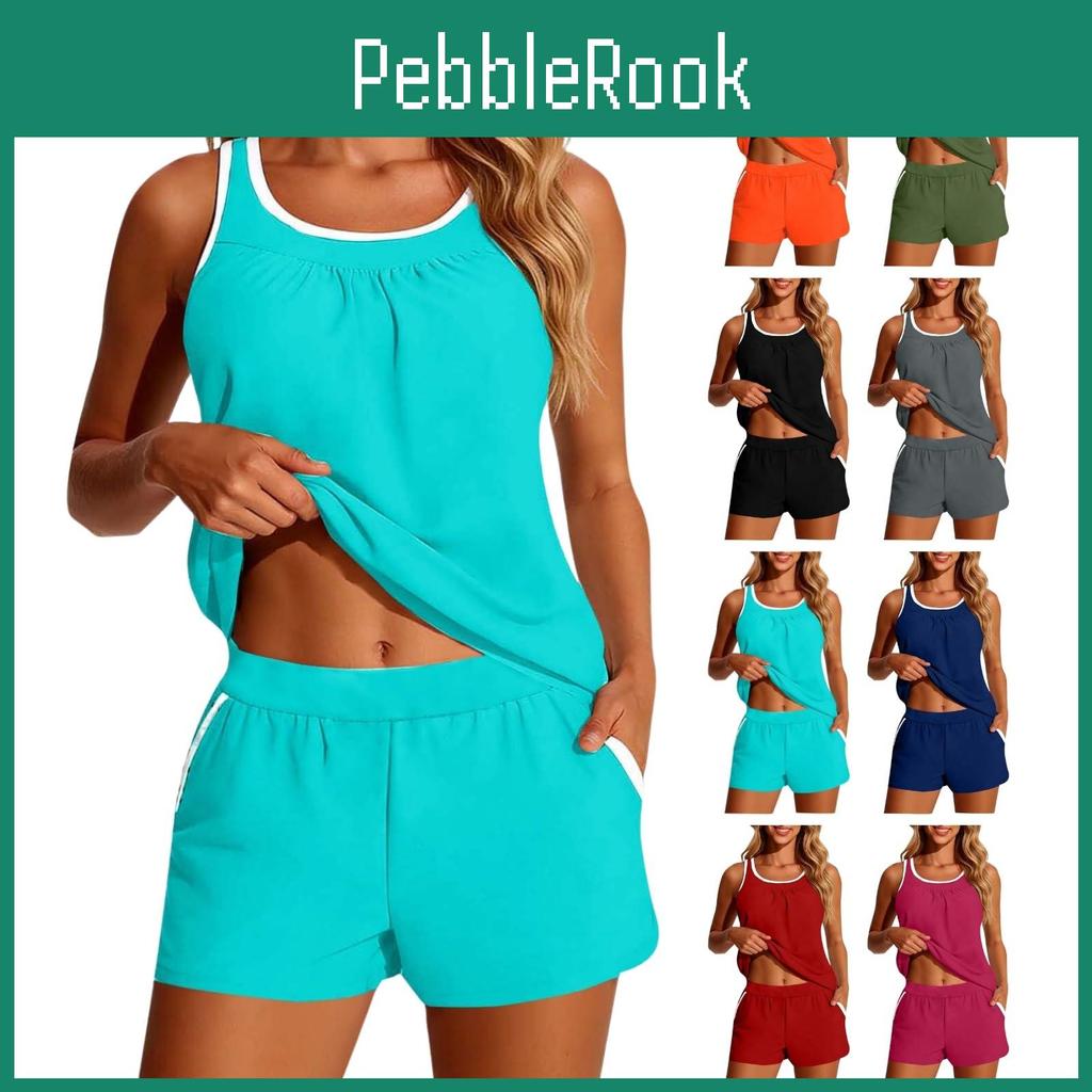 Swimsuit Two Tankini Womens Piece Set With Tank Top And Shorts Built In Bra Padded Swimwear Athletic Bathing Suit For Beach Pool