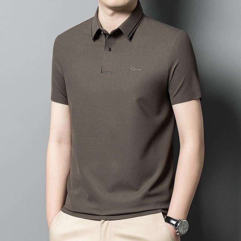 Summer New Young and Middle-Aged Men's Clothing Solid Color Polo Collar Simple Casual Seamless Comfort Short-Sleeved Polo Shirt