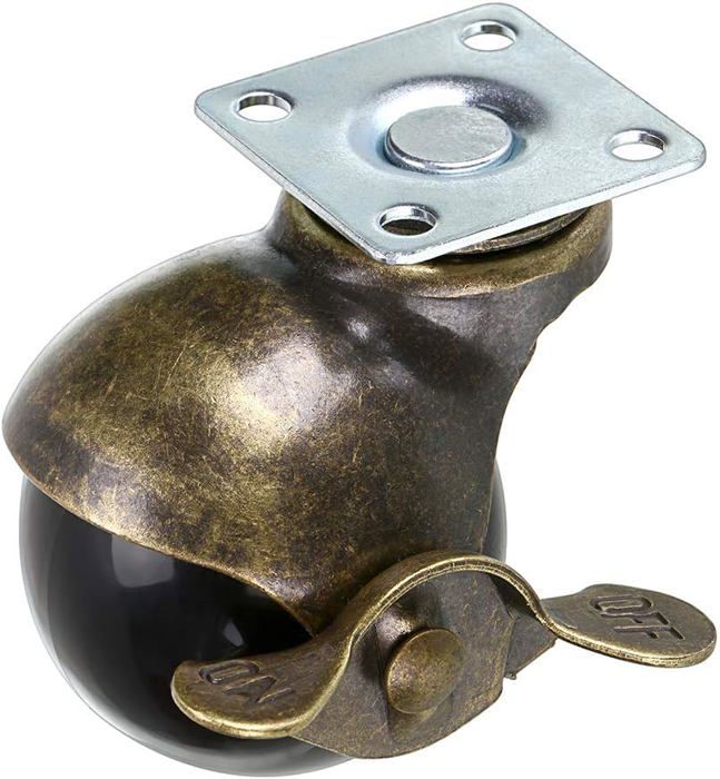 Lot de 4 roulettes à billes 50 mm avec frein - plaque 38x38 mm, pivot 360°, charge 30 kg, noir