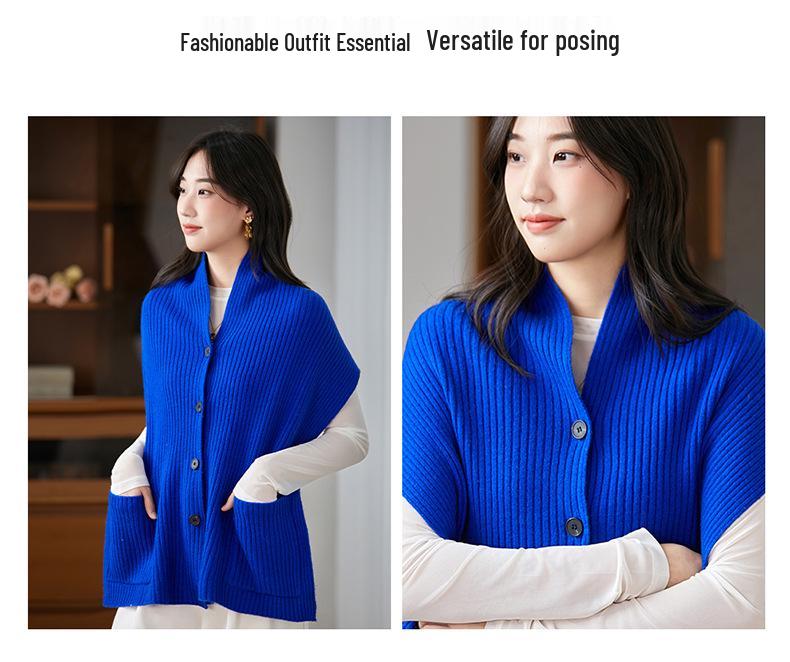 Women's 100% Wool Knit Cardigan Vest - Autumn/Winter 2025 Shawl