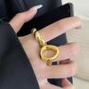 Women's Metallic Geometric Open Ring - Hollow Irregular Round Design, Versatile Stackable Index Finger Ring
