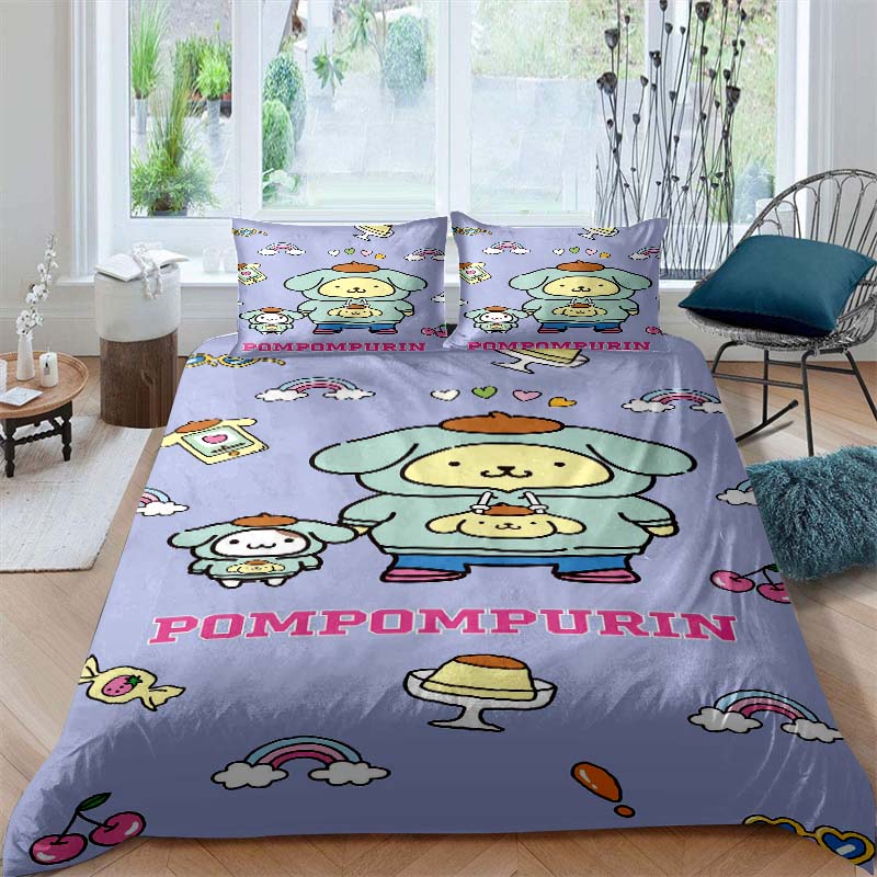Cute Cartoon (Pom Pom Purin) Printed Bedding Set, Duvet Cover 1, Pillowcase 2, Adult and Children's Bedding Set, Luxury Gift
