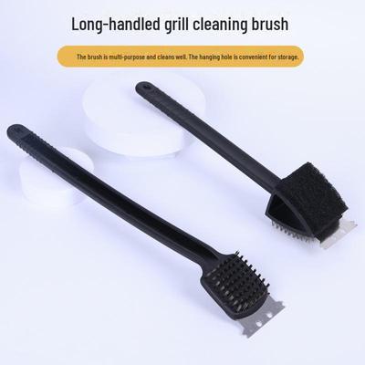Plastový BBQ kartáč s dlouhou rukojetí na čištění grilu - 3 v 1 venkovní piknikový čistící nástroj.