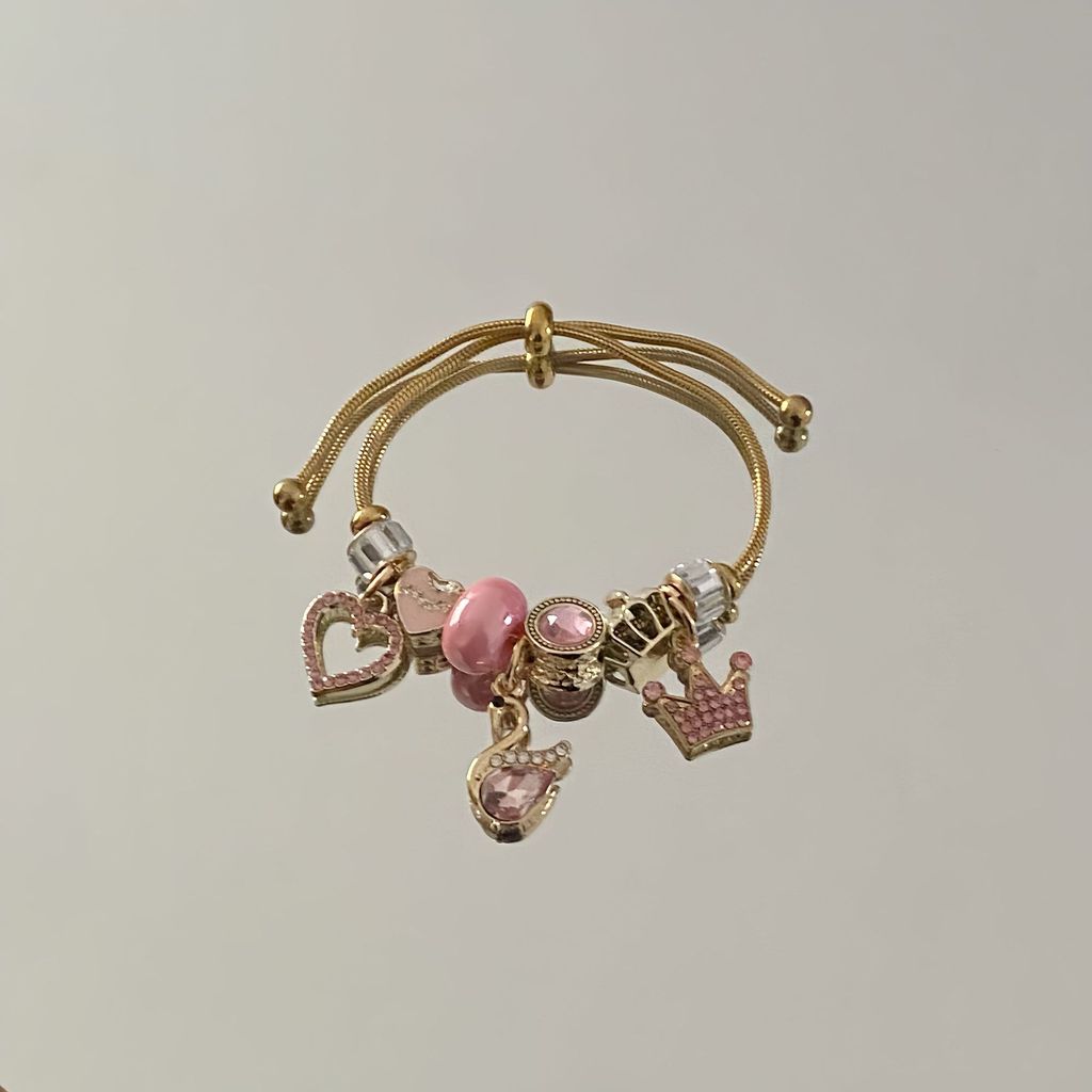 Sweet Cool Princess Style Pink Butterfly Pendant Bracelet With Rhinestones For Women