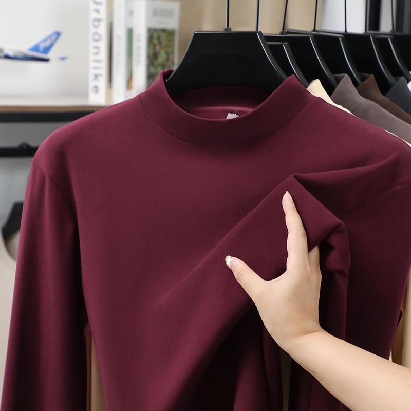 Men's Slim Fit Double-Sided Plush Base Layer Shirt, Solid Color, Half-High Collar, Long Sleeve, Thickened Warm Inner Wear for Autumn & Winter