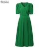 ZANZEA Women Casual V-Neck Summer Half Sleeve Long Dress