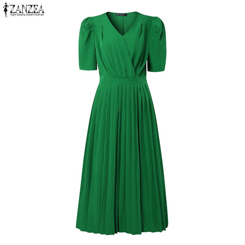 ZANZEA Women Casual V-Neck Summer Half Sleeve Long Dress
